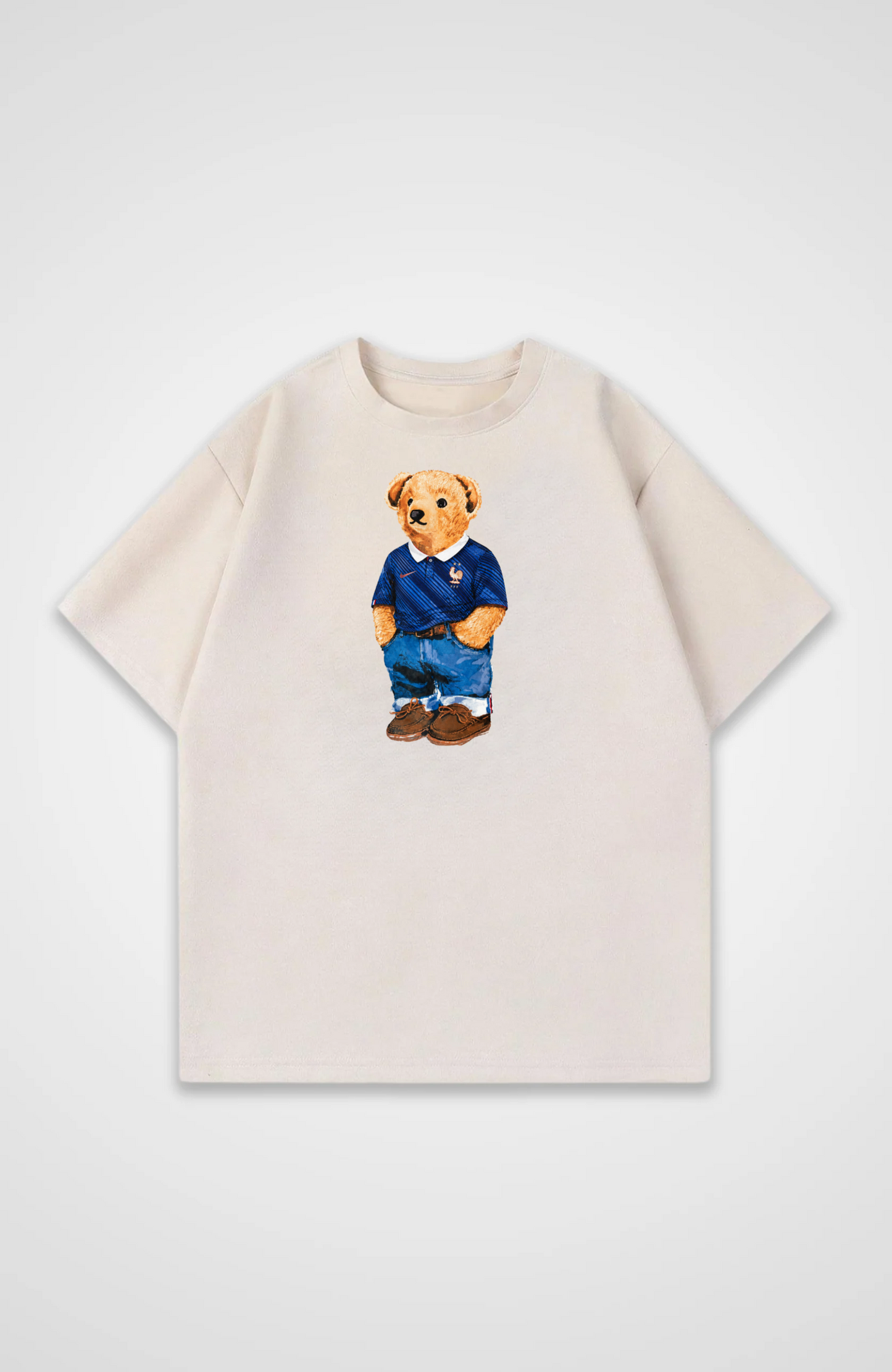 Frankreich Bär Oversized Shirt - Beige Front (Designed)