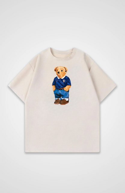 Frankreich Bär Oversized Shirt - Beige Front (Designed)